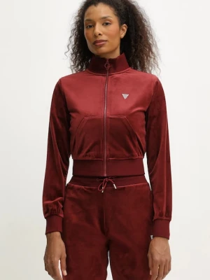 Guess bluza welurowa COUTURE damska kolor bordowy gładka V3BQ22 K0232