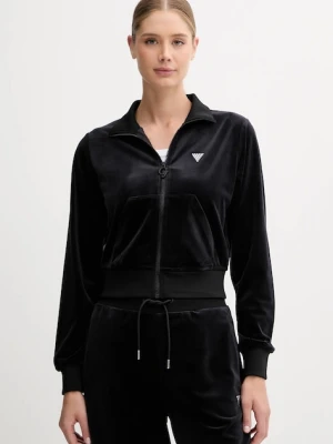 Guess bluza welurowa COUTURE damska kolor czarny gładka V3BQ22 K0232