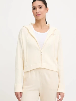 Guess bluza z domieszką wełny FLAMINIA kolor beżowy z kapturem gładka V5BR05 Z3JD2