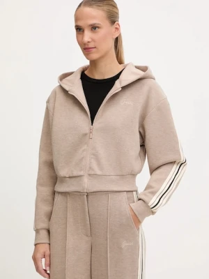 Guess bluza z domieszką wełny MURIEL damska kolor beżowy z kapturem z aplikacją V5BQ17 KCX52