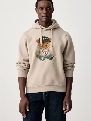 Guess bluza z kapturem męska z bawełną beżowy