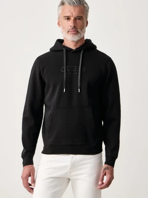 Guess bluza z kapturem męska z bawełną czarny