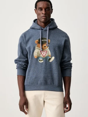 Guess bluza z kapturem męska z bawełną niebieski