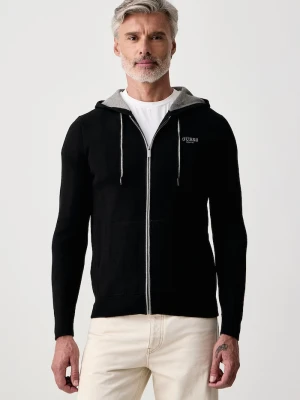 Guess bluza z kapturem męska z dodatkiem wełny NOLAN czarny