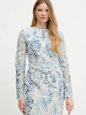 Guess bluzka ANASTASIA damska kolor turkusowy wzorzysta W5GH0T WHAD2