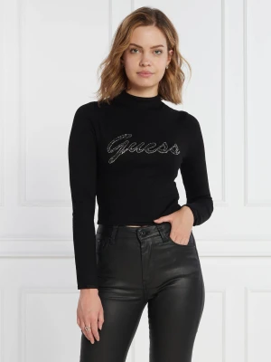 GUESS Bluzka RHINESTONE LOGO | Regular Fit czarny