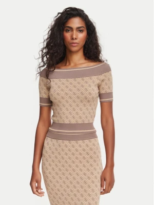 Guess Bluzka W6YR19 Z0962 Brązowy jasny Slim Fit