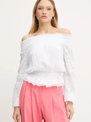 Guess bluzka z domieszką jedwabiu AUDREY damska kolor biały wzorzysta W5GH0S WE550