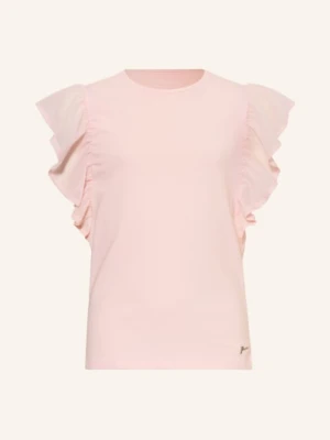 Guess Bluzka Z Mieszanki Materiałów Z Falbanami rosa