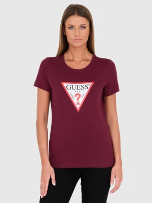 GUESS Bordowy damski t-shirt bawełniany Original Tee, Rozmiar S