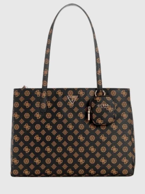 GUESS Brązowa logowana shopperka Power Play Tech Tote