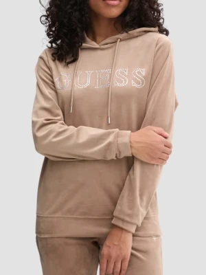 GUESS Brązowa welurowa damska bluza Couture, Rozmiar M
