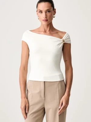 Guess crop top damski z lyocellu beżowy