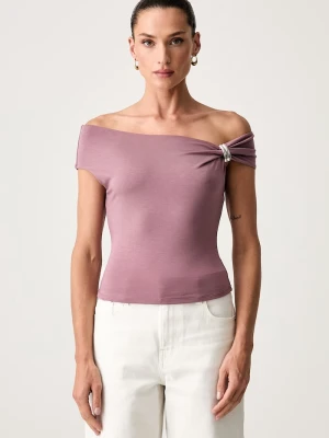 Guess crop top damski z lyocellu różowy