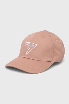 Guess czapka bawełniana kolor różowy z aplikacją