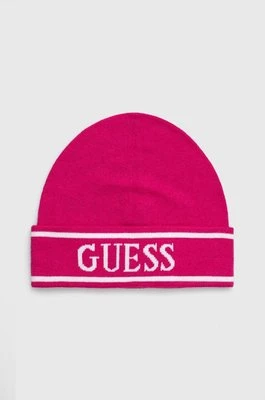 Guess czapka kolor różowy z cienkiej dzianiny