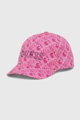 Guess czapka z daszkiem bawełniana dziecięca kolor różowy wzorzysta J4YZ00 WO08O