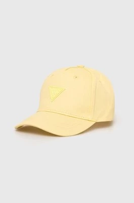 Guess czapka z daszkiem bawełniana dziecięca kolor żółty z aplikacją