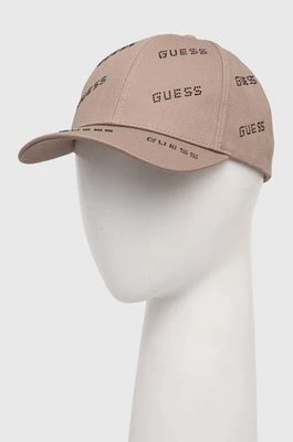 Guess czapka z daszkiem bawełniana kolor brązowy z aplikacją V4RZ03 WFKN0