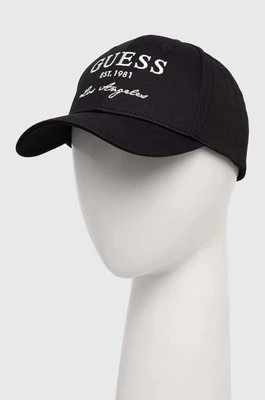 Guess czapka z daszkiem bawełniana kolor czarny z aplikacją V4RZ01 WFKN0