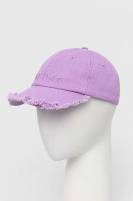 Guess czapka z daszkiem bawełniana kolor fioletowy z aplikacją AW9493 COT01