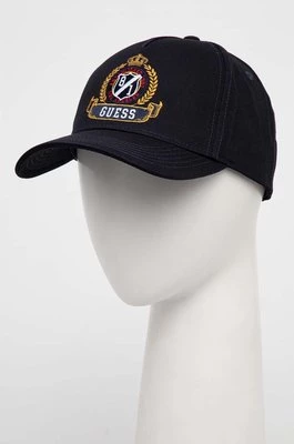 Guess czapka z daszkiem bawełniana kolor granatowy z aplikacją M4RZ09 WF8V0