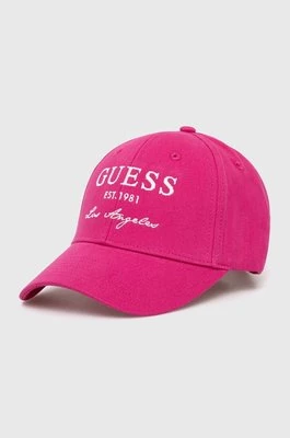 Guess czapka z daszkiem bawełniana kolor różowy z aplikacją V4RZ01 WFKN0