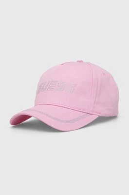 Guess czapka z daszkiem bawełniana RHINESTONES kolor różowy z aplikacją V4GZ00 WFKN0
