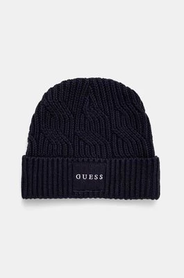 Guess czapka z domieszką wełny CABLE BEANIE kolor granatowy z grubej dzianiny M4BZ10.Z3HD1