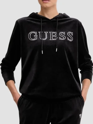 GUESS Czarna damska bluza z kapturem i cyrkoniami Couture, Rozmiar L