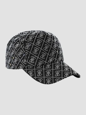 GUESS Czarna damska czapka z cyrkoniami