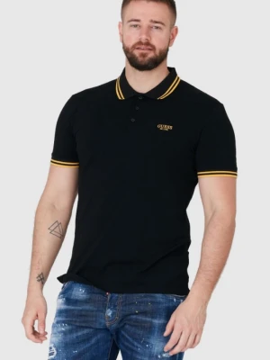 GUESS Czarna męska koszulka polo z wyszywanym logo, Rozmiar S