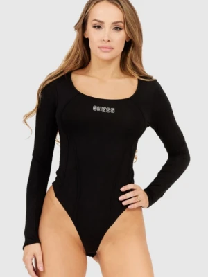 GUESS Czarne body damskie na długi rękaw z logo, Rozmiar XS