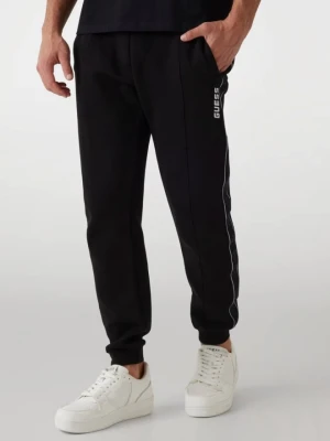 GUESS Czarne męskie spodnie dresowe z lampasami Mickey, Rozmiar L