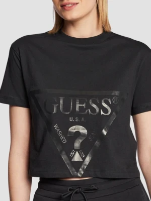 GUESS Czarny bawełniany t-shirt damski Adele Crop, Rozmiar S