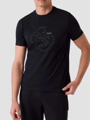 GUESS Czarny bawełniany t-shirt męski na krótki rękaw z wyszywanym logo 4G Tiberio, Rozmiar XXL