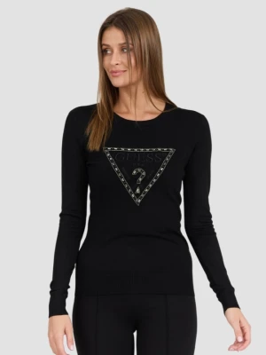 GUESS Czarny damski sweter Rylie Triangle Logo, Rozmiar M