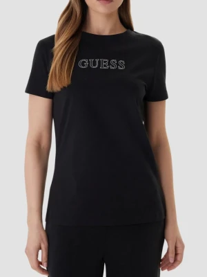 GUESS Czarny damski t-shirt na krótki rękaw z cyrkoniami Briana, Rozmiar XL