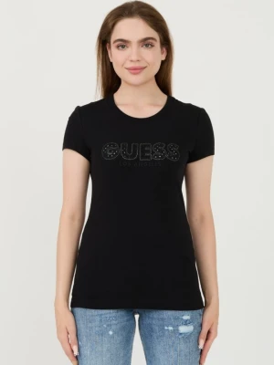 GUESS Czarny damski t-shirt Sangallo Tee, Rozmiar M