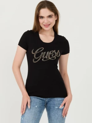 GUESS Czarny damski t-shirt Script, Rozmiar XS
