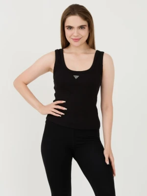 GUESS Czarny damski top Triangle Bling Rib Tank, Rozmiar S