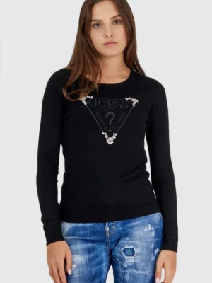 GUESS Czarny sweterek damski z wyszywanym logo