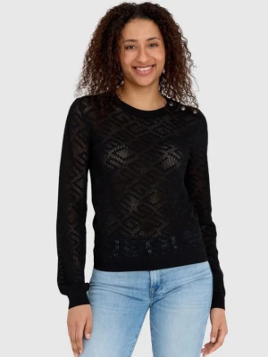 GUESS Czarny sweterek dzianinowy w monogram guess, Rozmiar S