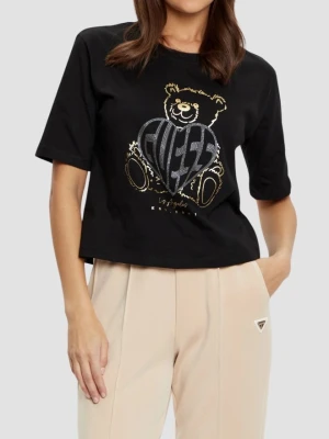 GUESS Czarny t-shirt damski Bear Boxy, Rozmiar L