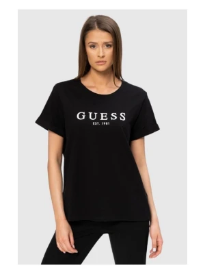 GUESS Czarny t-shirt damski z białym logo