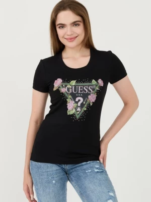 GUESS Czarny t-shirt Floral Triangle Tee