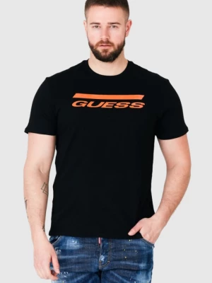 GUESS Czarny t-shirt męski z pomarańczowym logo