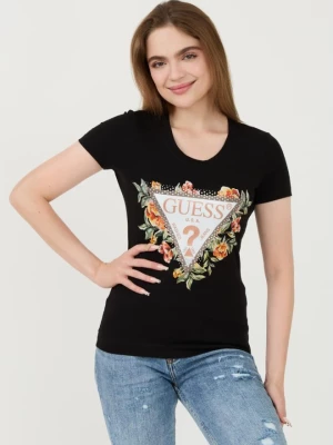 GUESS Czarny t-shirt Triangle Flowers