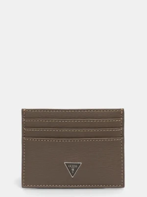 Guess etui na karty skórzane kolor brązowy