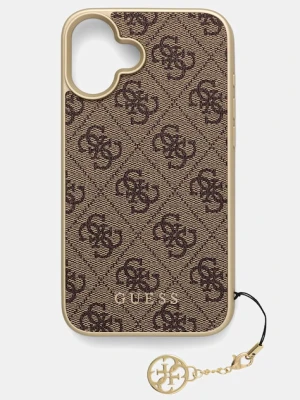 Guess etui na telefon z imitacji skóry iPhone 16 Plus brązowy